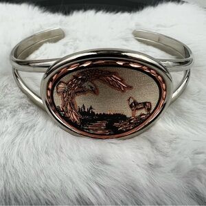 Silver Tone w/ Copper Engraving Cuff Bracelet